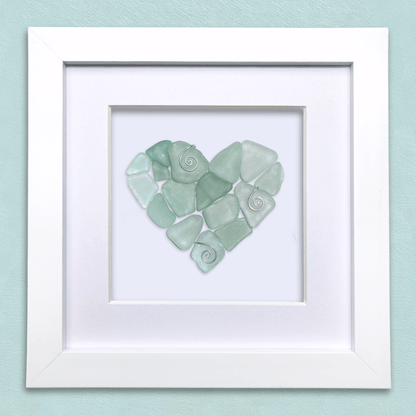 Green Sea Glass Heart - Framed Scottish Beach Art