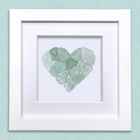 Green Sea Glass Heart - Framed Scottish Beach Art
