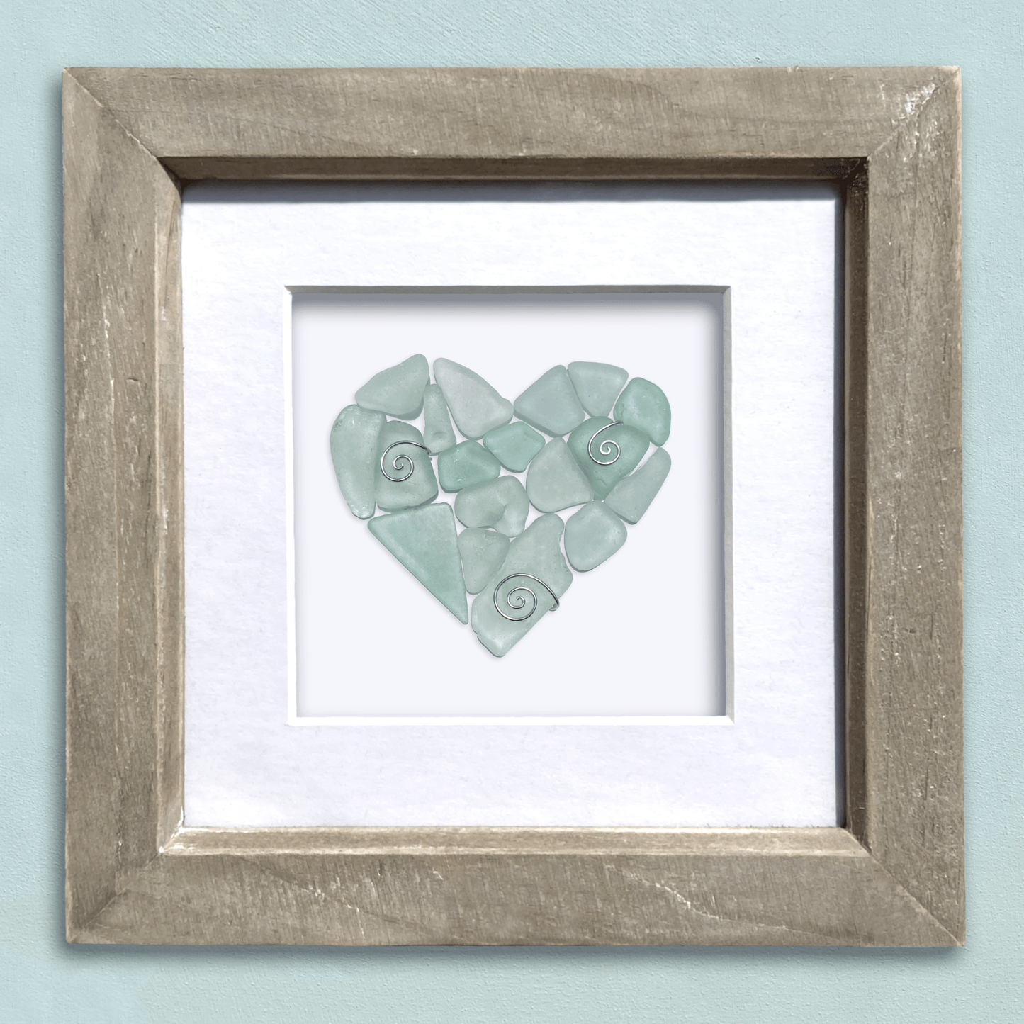 Green Sea Glass Heart - Framed Scottish Beach Art