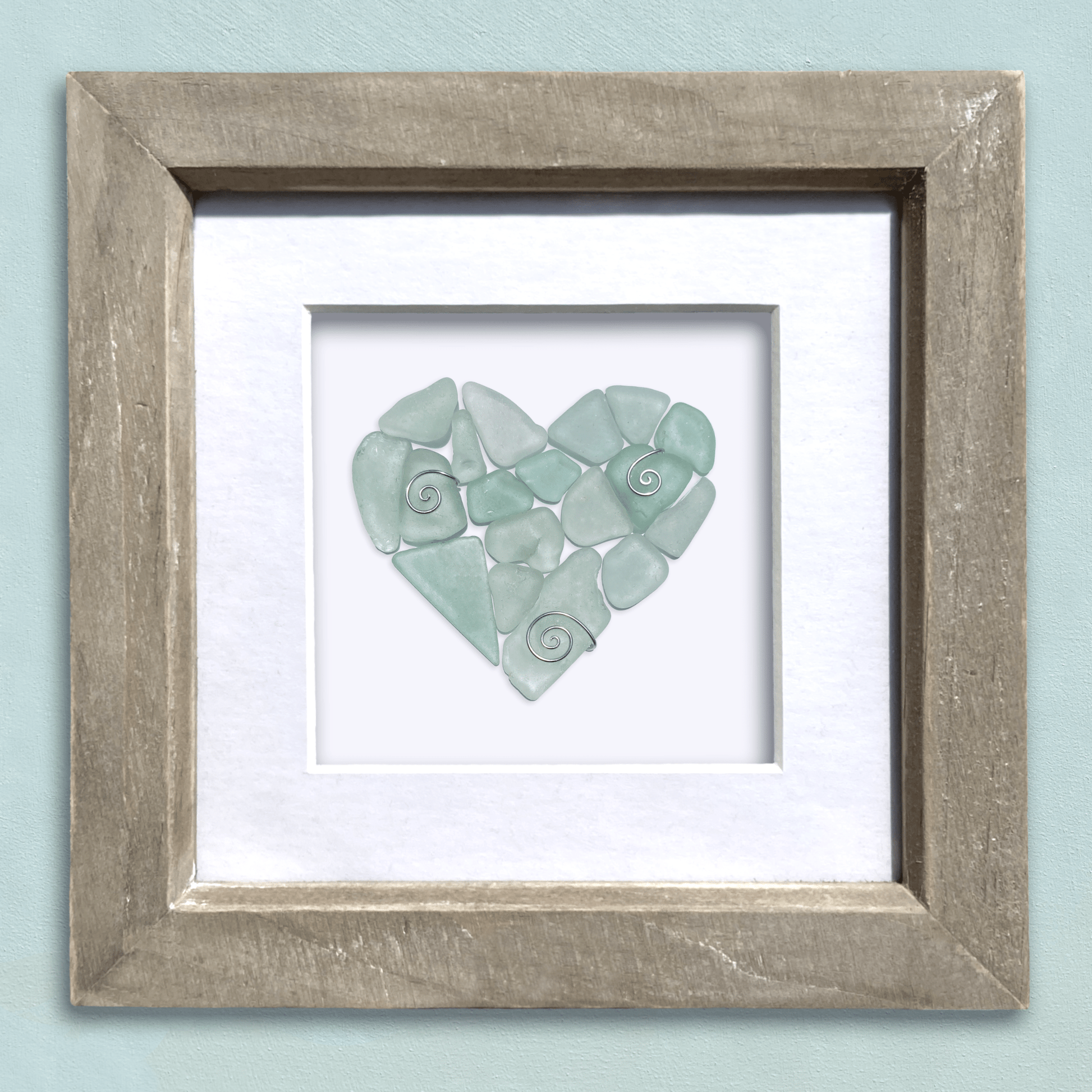Green Sea Glass Heart - Framed Scottish Beach Art