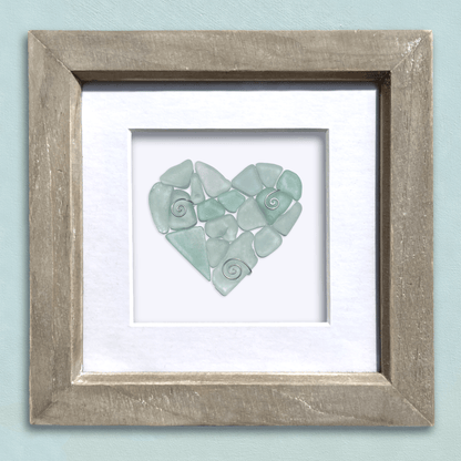 Green Sea Glass Heart - Framed Scottish Beach Art