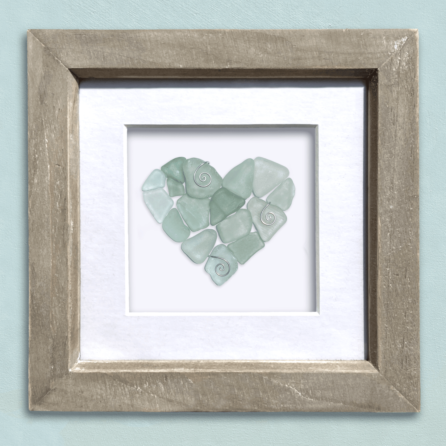 Green Sea Glass Heart - Framed Scottish Beach Art