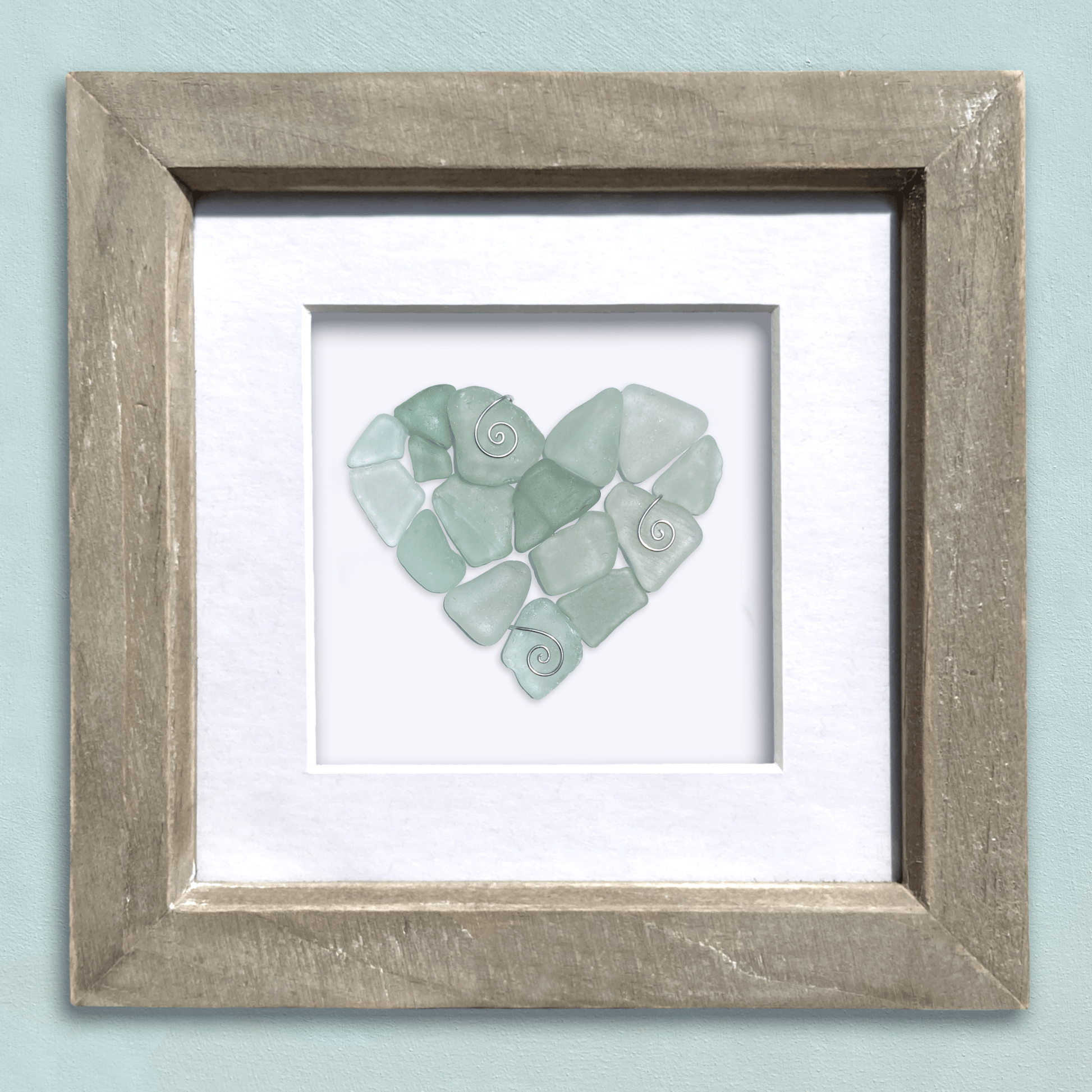 Green Sea Glass Heart - Framed Scottish Beach Art