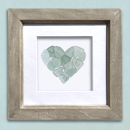Green Sea Glass Heart - Framed Scottish Beach Art