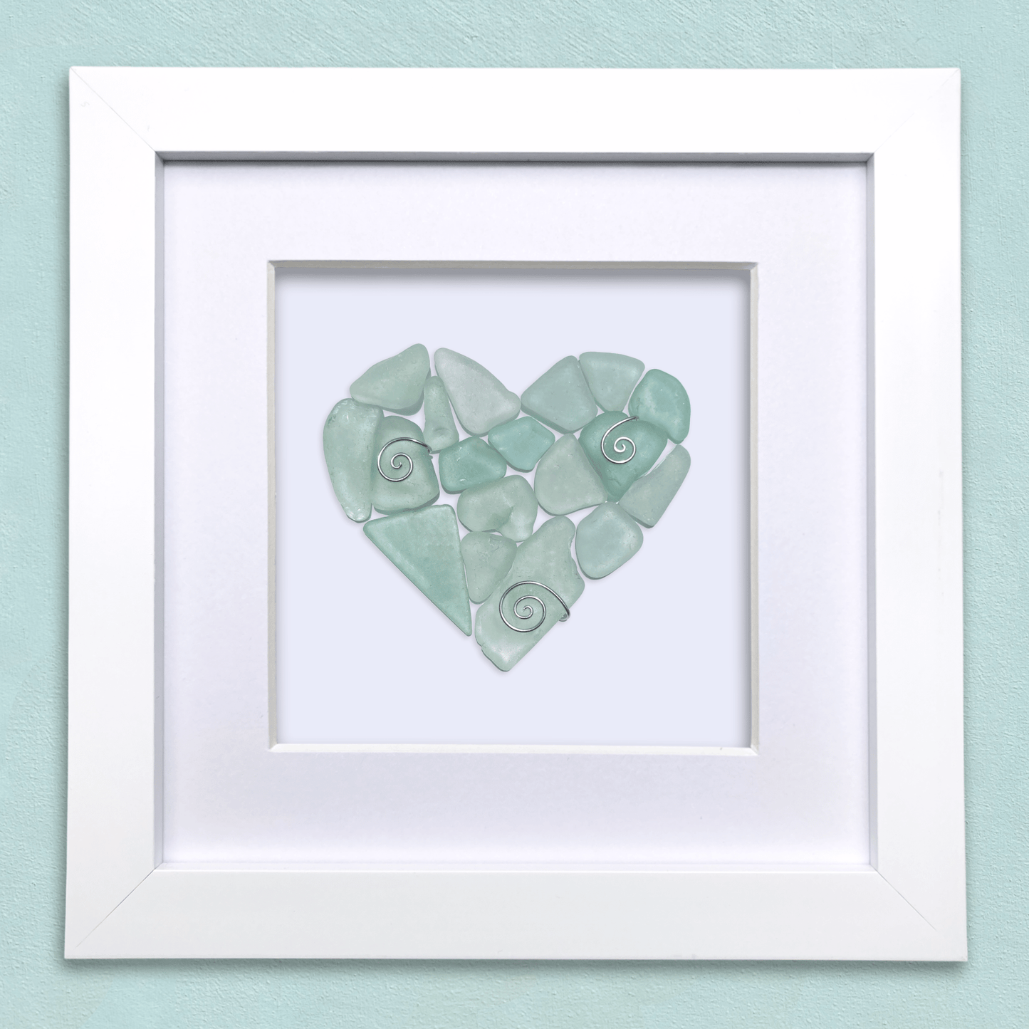 Green Sea Glass Heart - Framed Scottish Beach Art