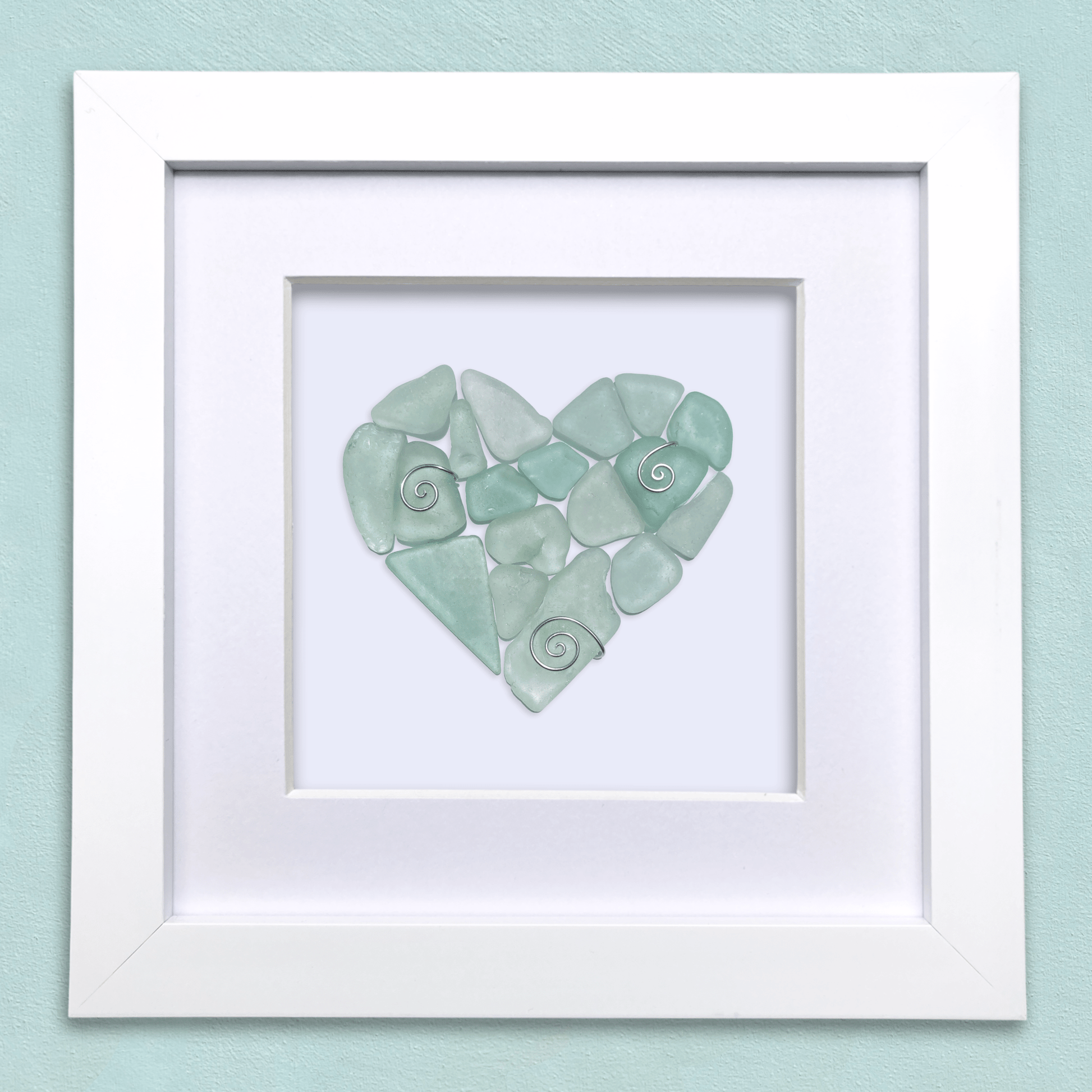Green Sea Glass Heart - Framed Scottish Beach Art