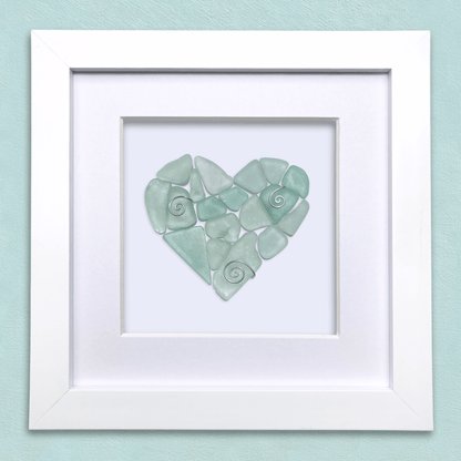 Green Sea Glass Heart - Framed Scottish Beach Art