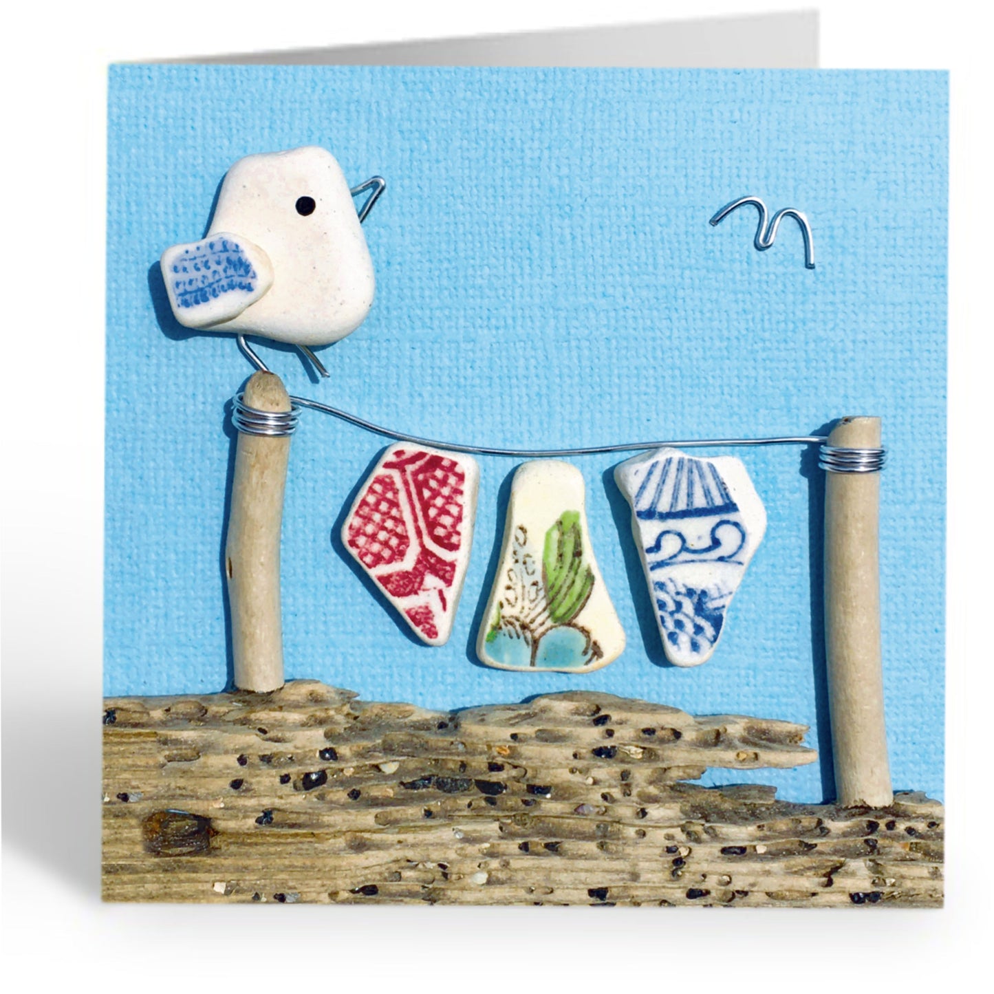 Greetings Cards (Pack of 4) Pebble Art - Puffin, Seagull, Highland Cow & Blue Tit - East Neuk Beach Crafts