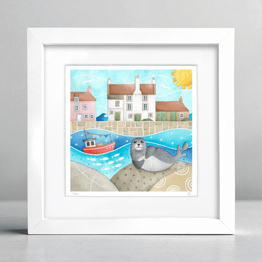 Harbour Seal Framed Print - Pittenweem - Seaside Watercolour - East Neuk Beach Crafts