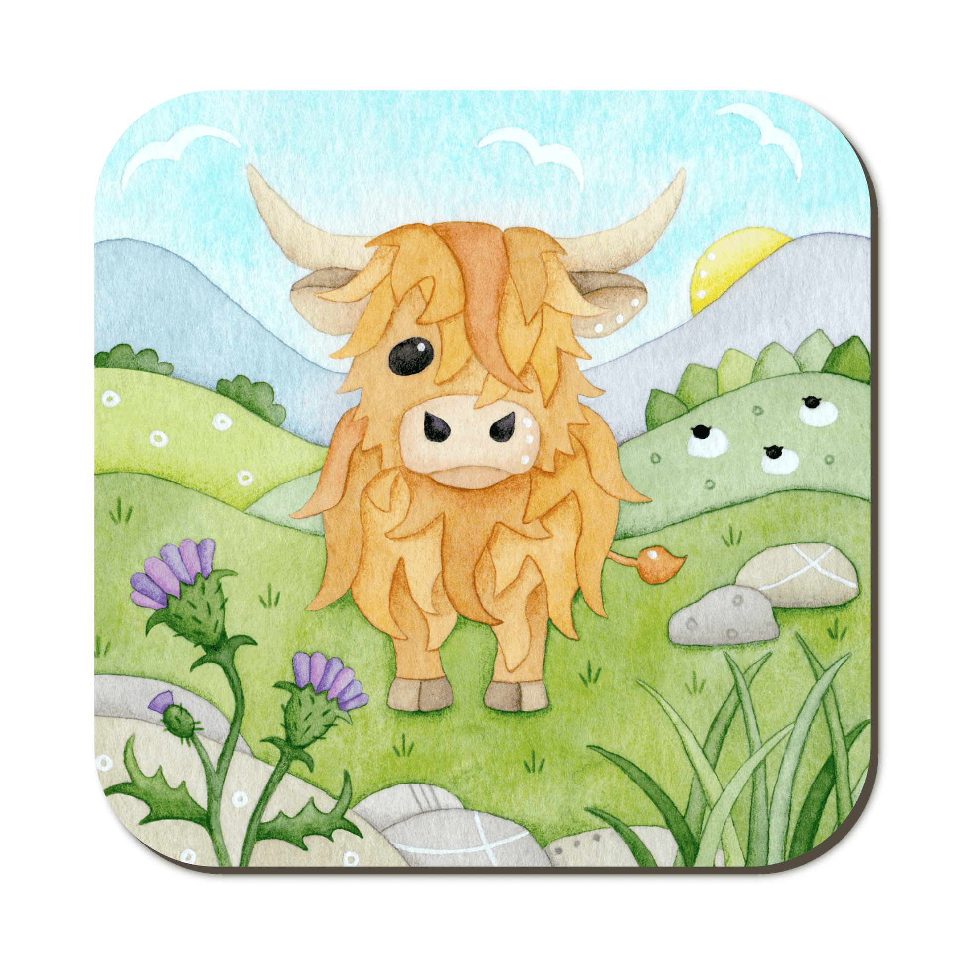 Highland Cow Coaster - Scottish Highlands Watercolour - East Neuk Beach Crafts