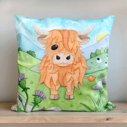 Highland Cow Cushion Cover - Scottish Watercolours - East Neuk Beach Crafts
