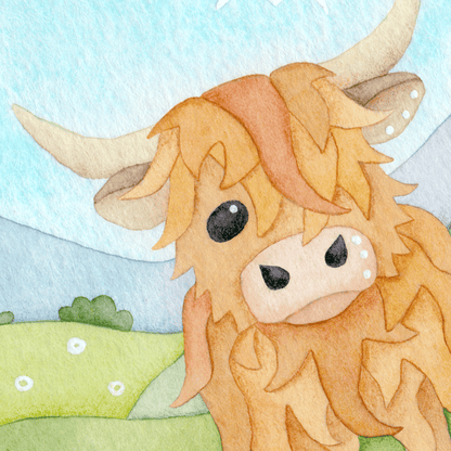 Highland Cow Framed Print - Scottish Highlands Watercolour - East Neuk Beach Crafts