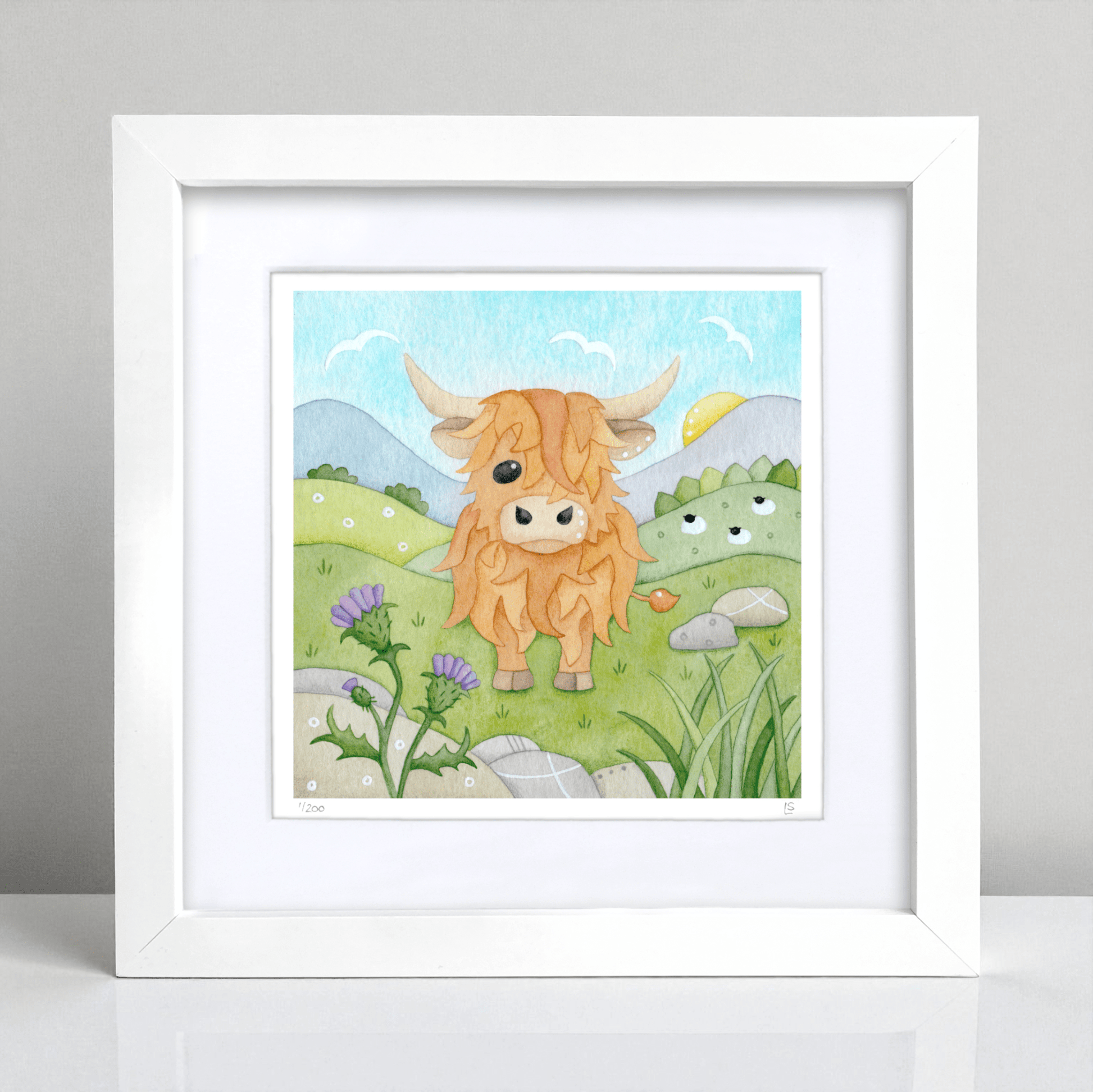 Highland Cow Framed Print - Scottish Highlands Watercolour - East Neuk Beach Crafts