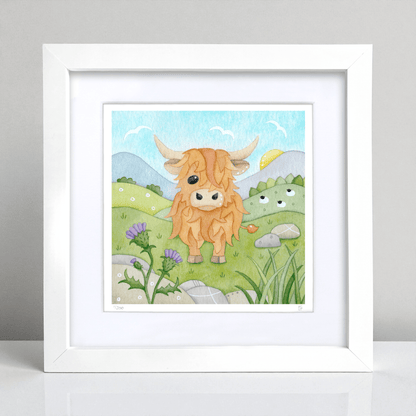 Highland Cow Framed Print - Scottish Highlands Watercolour - East Neuk Beach Crafts