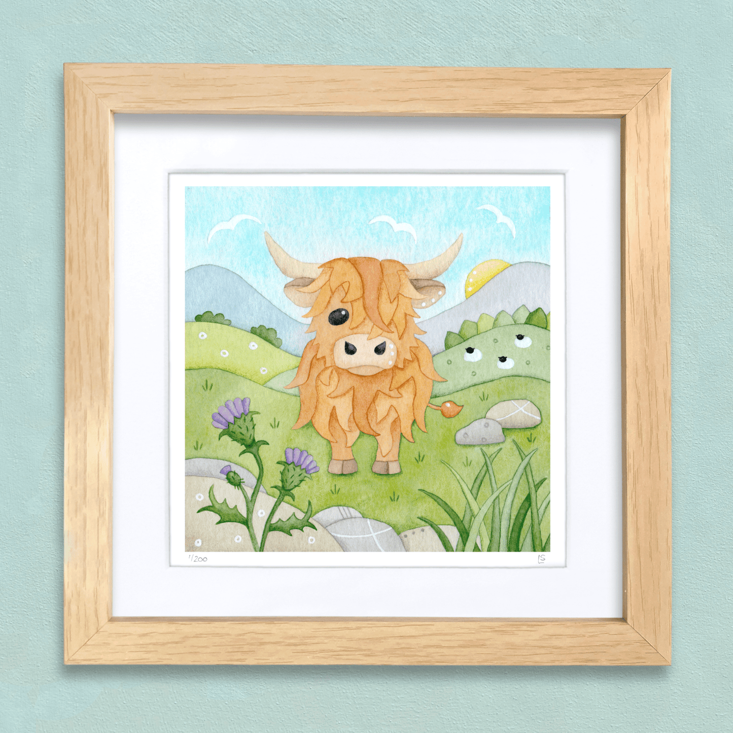 Highland Cow Framed Print - Scottish Highlands Watercolour - East Neuk Beach Crafts