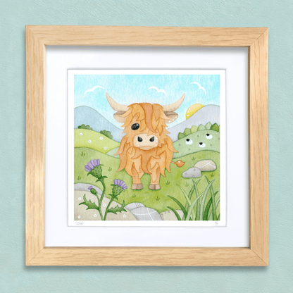 Highland Cow Framed Print - Scottish Highlands Watercolour - East Neuk Beach Crafts