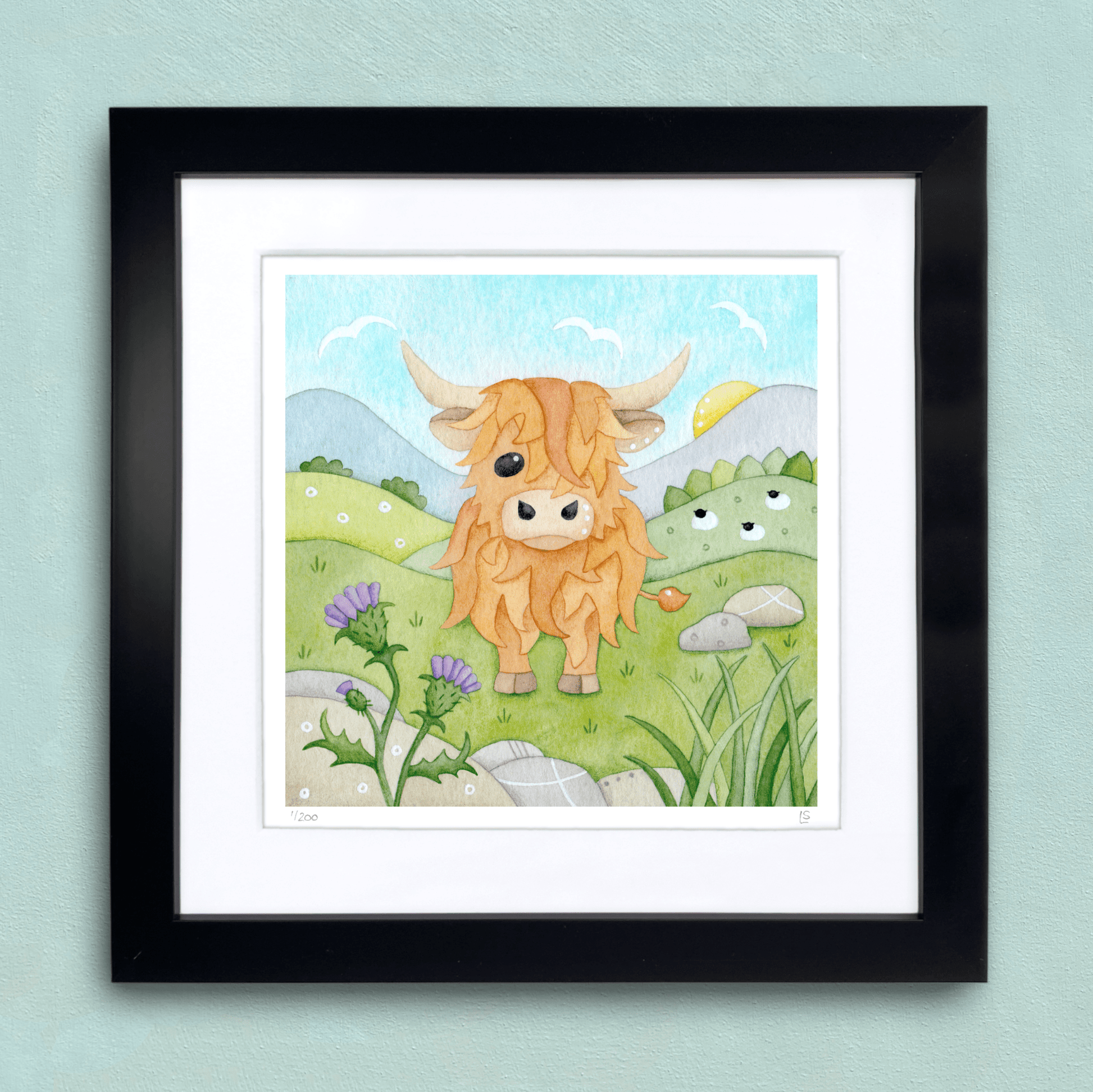 Highland Cow Framed Print - Scottish Highlands Watercolour - East Neuk Beach Crafts