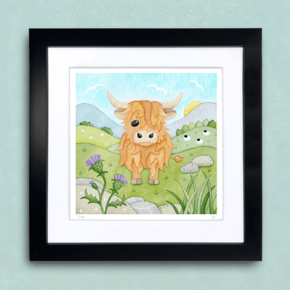 Highland Cow Framed Print - Scottish Highlands Watercolour - East Neuk Beach Crafts