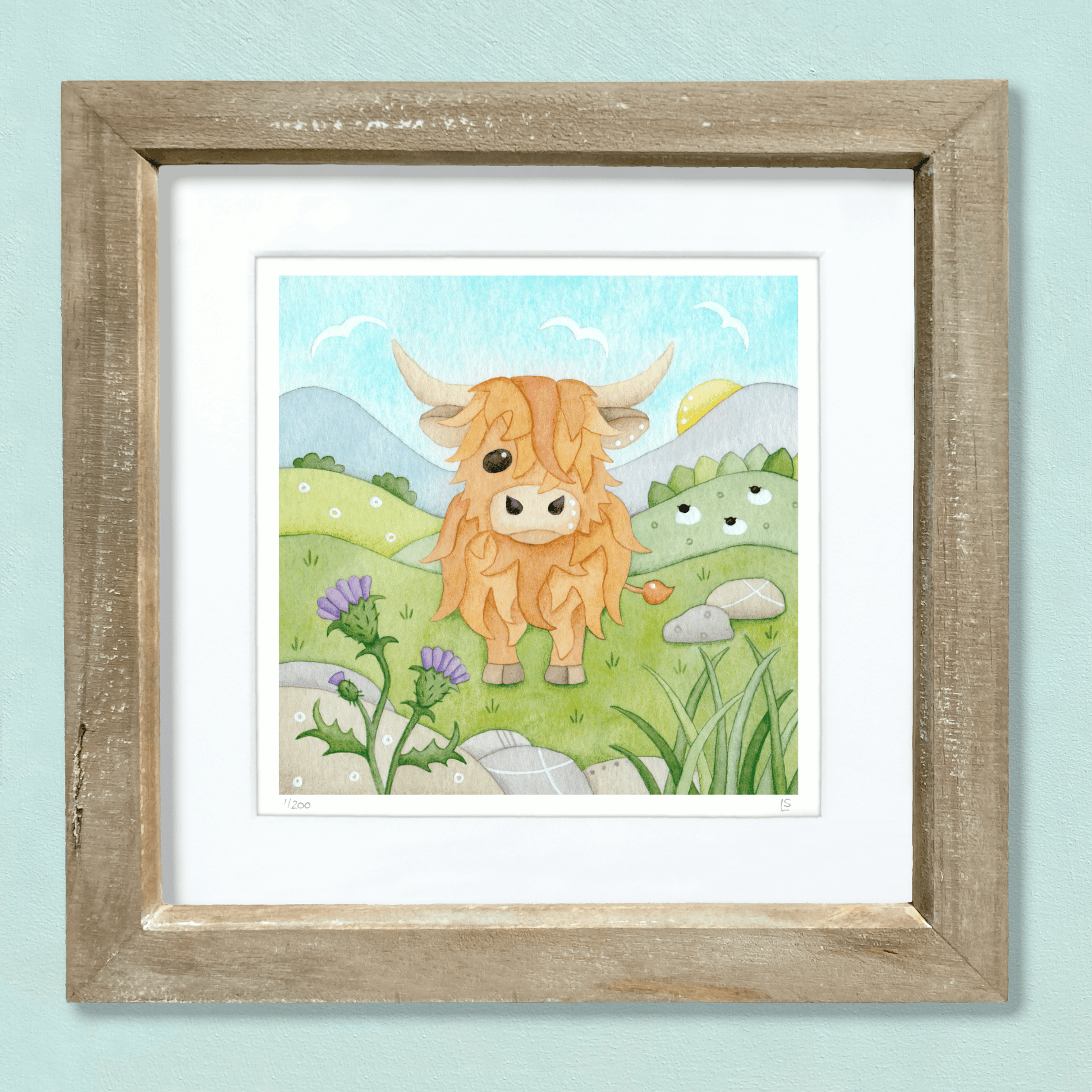 Highland Cow Framed Print - Scottish Highlands Watercolour - East Neuk Beach Crafts
