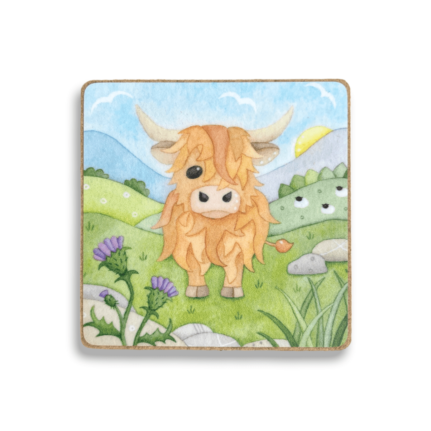 Highland Cow Fridge Magnet - Square Wood - East Neuk Beach Crafts