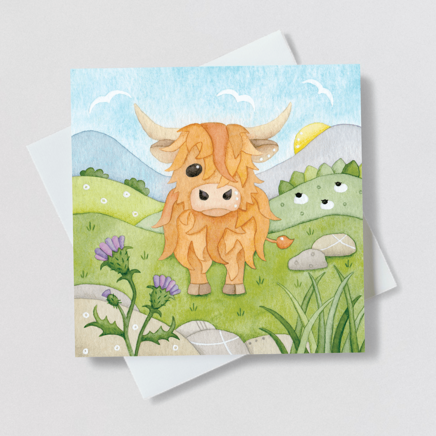Highland Cow Greetings Card - Scottish Highlands Watercolour - East Neuk Beach Crafts