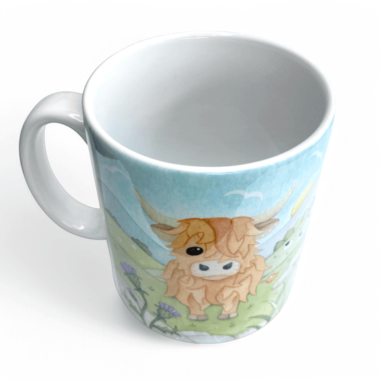 Highland Cow Mug - Scottish Highlands Watercolour - East Neuk Beach Crafts