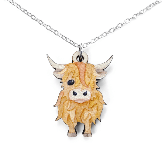 Highland Cow Necklace - Wooden Scottish Pendant - East Neuk Beach Crafts
