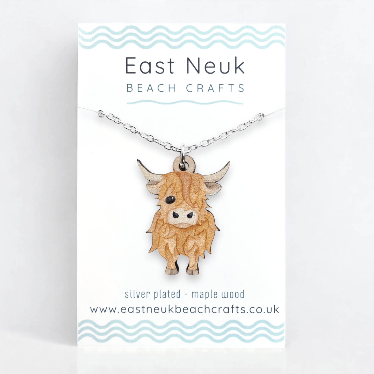 Highland Cow Necklace - Wooden Scottish Pendant - East Neuk Beach Crafts