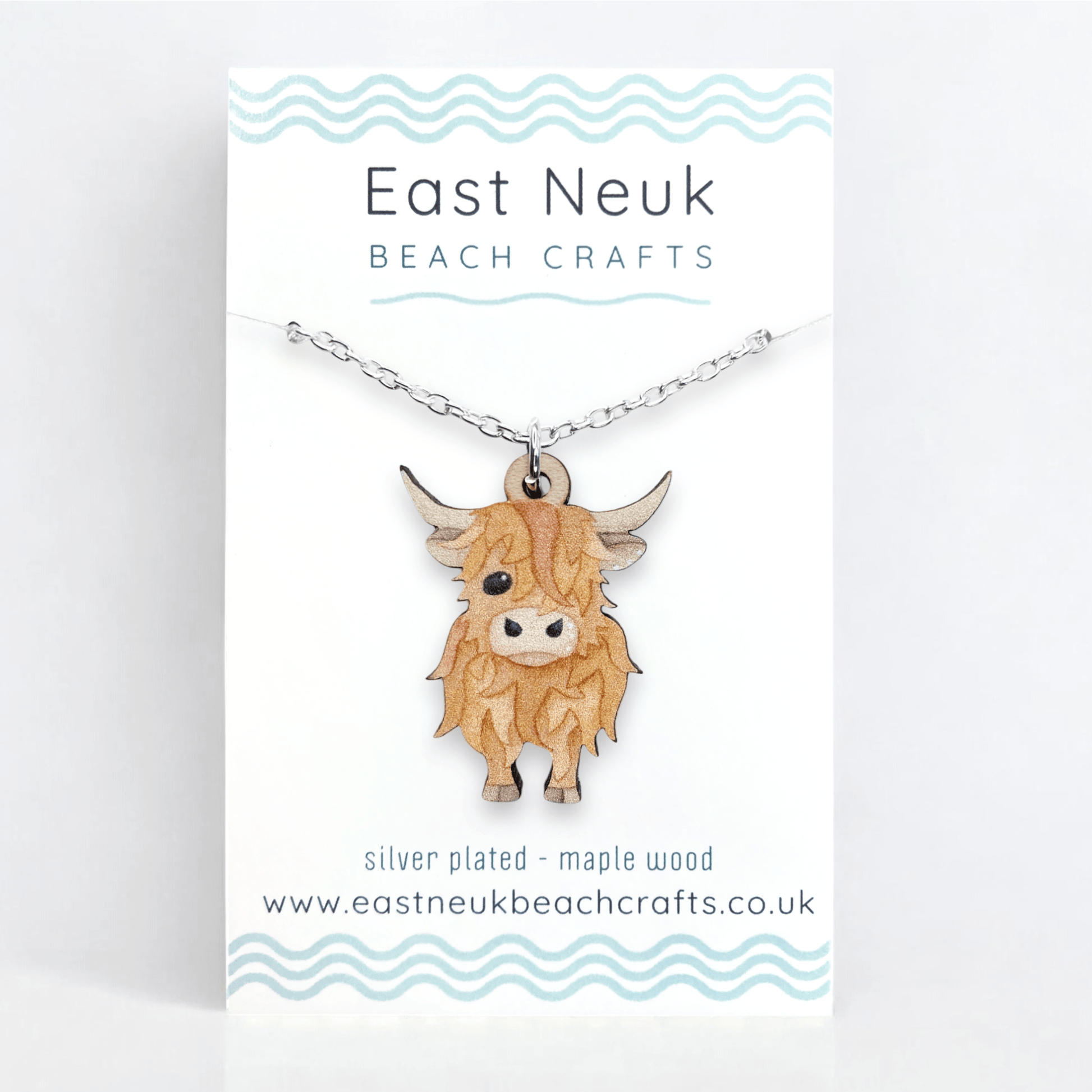 Highland Cow Necklace - Wooden Scottish Pendant - East Neuk Beach Crafts
