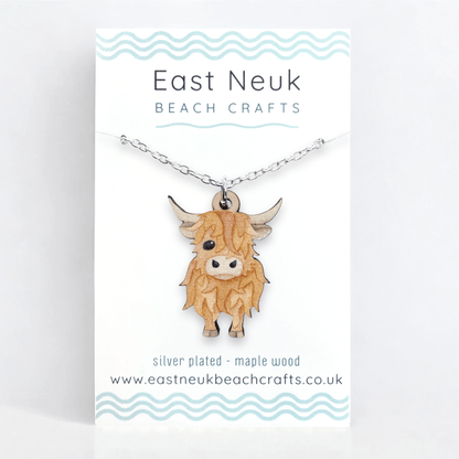 Highland Cow Necklace - Wooden Scottish Pendant - East Neuk Beach Crafts