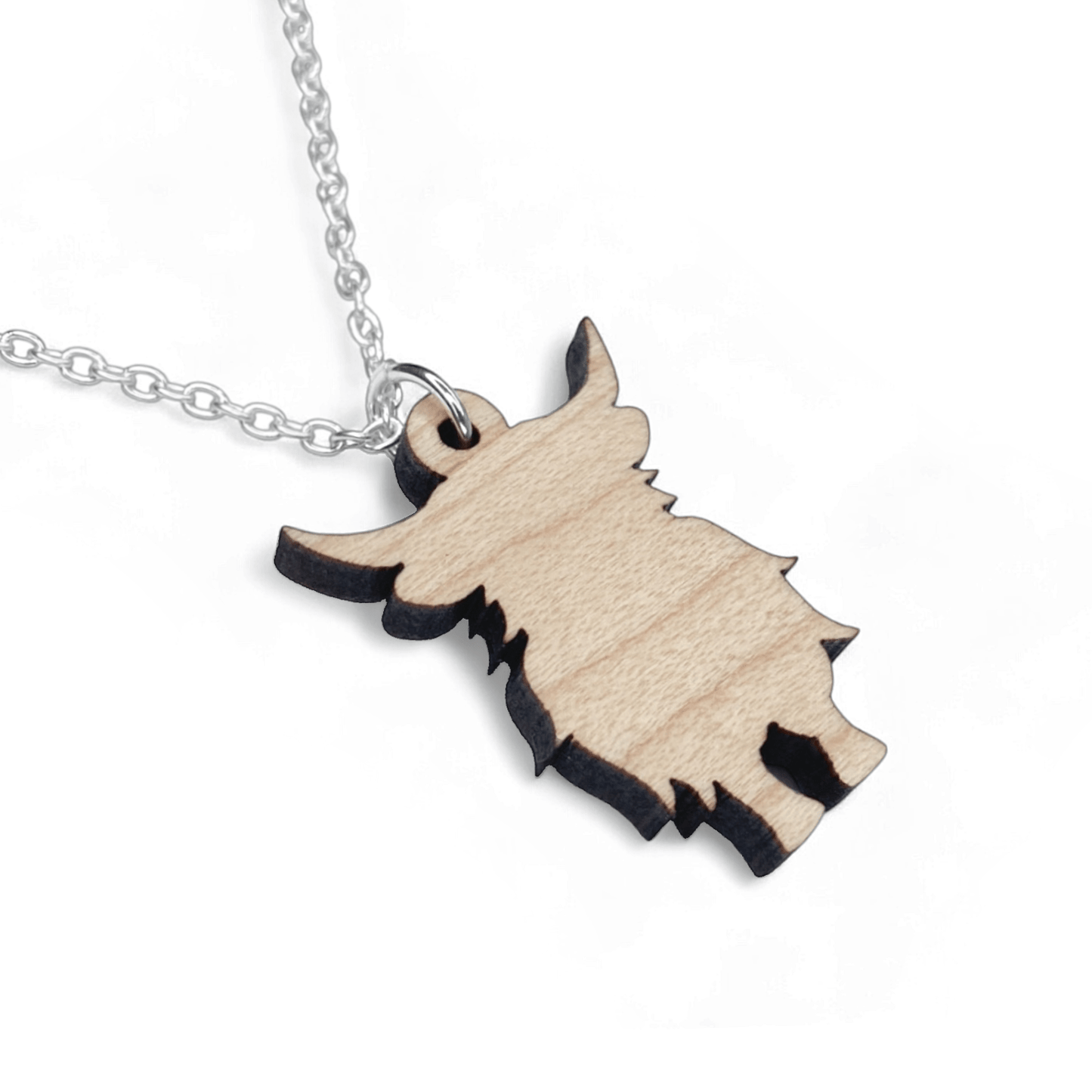 Highland Cow Necklace - Wooden Scottish Pendant - East Neuk Beach Crafts