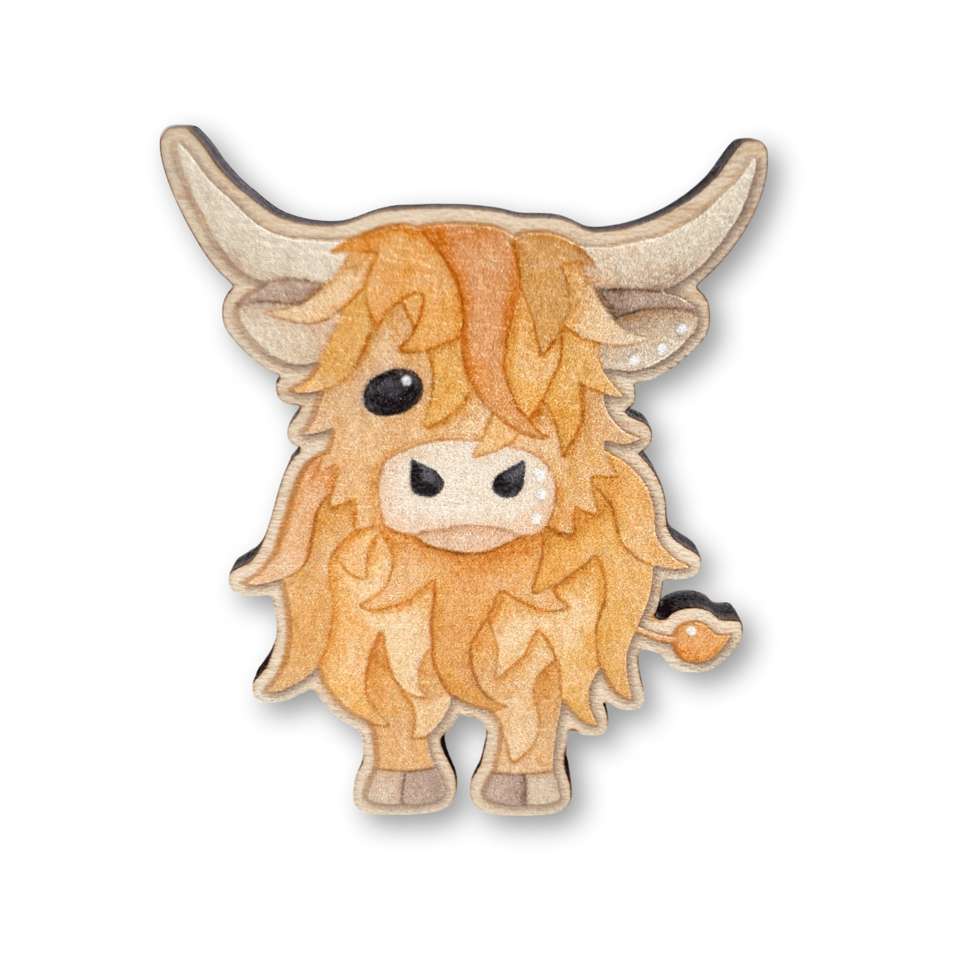 Highland Cow Pin Badge - Scottish Wooden Brooch - East Neuk Beach Crafts
