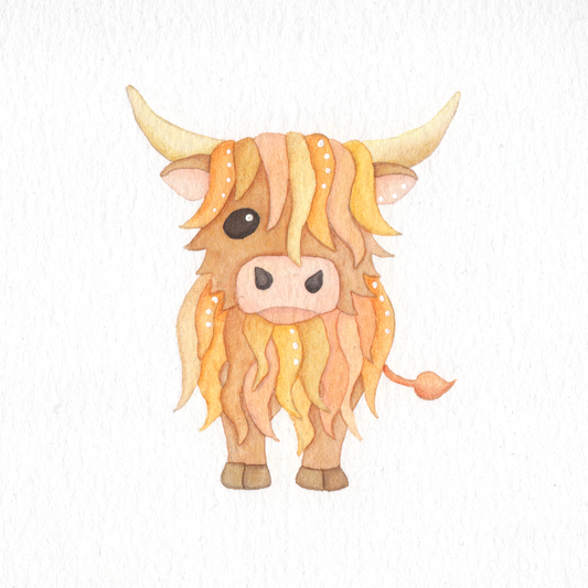 Original Watercolour Painting - Hairy Highland Coo - Framed, Mounted and Signed