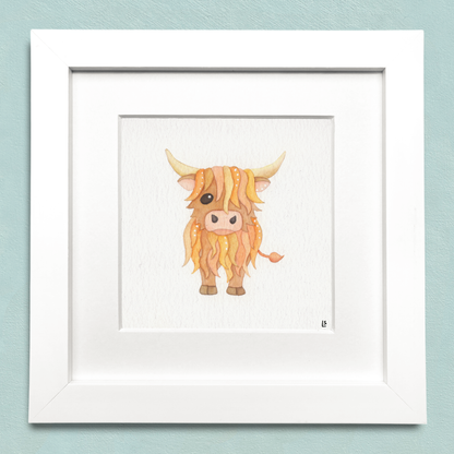 Original Watercolour Painting - Hairy Highland Coo - Framed, Mounted and Signed