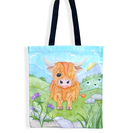 Tote Bag - Highland Cow and Thistle - Shopping Bag