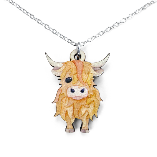 Highland Cow Necklace - Wooden Scottish Pendant