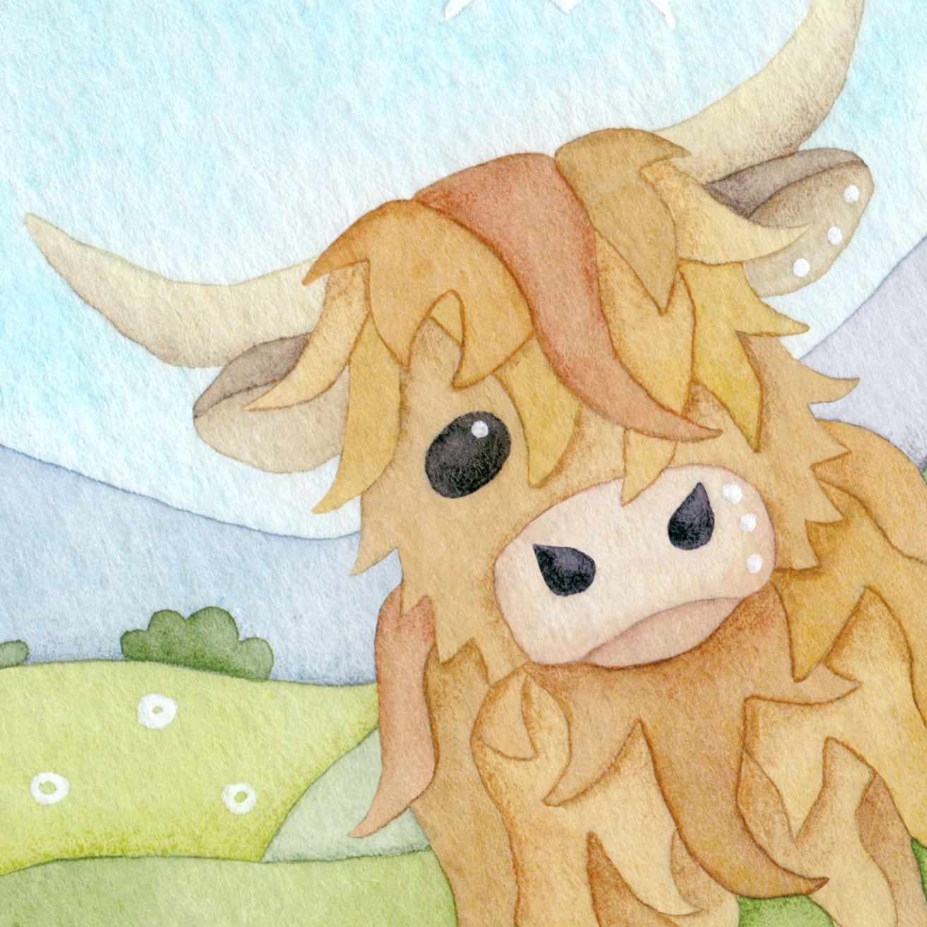 Framed Print - Highland Cow and Thistle - Scottish Highlands Watercolour Painting