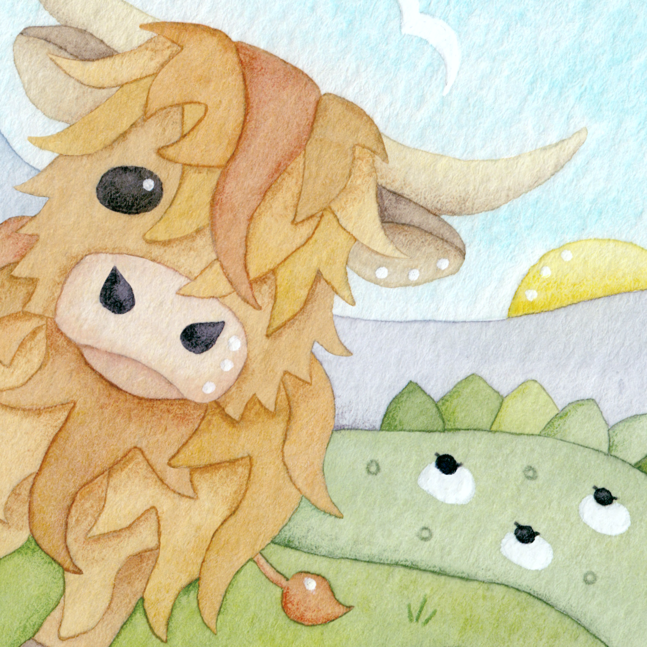 Framed Print - Highland Cow and Thistle - Scottish Highlands Watercolour Painting