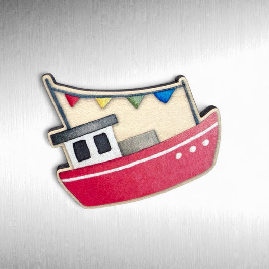 Wooden Fishing Boat Fridge Magnet - Maple Wood