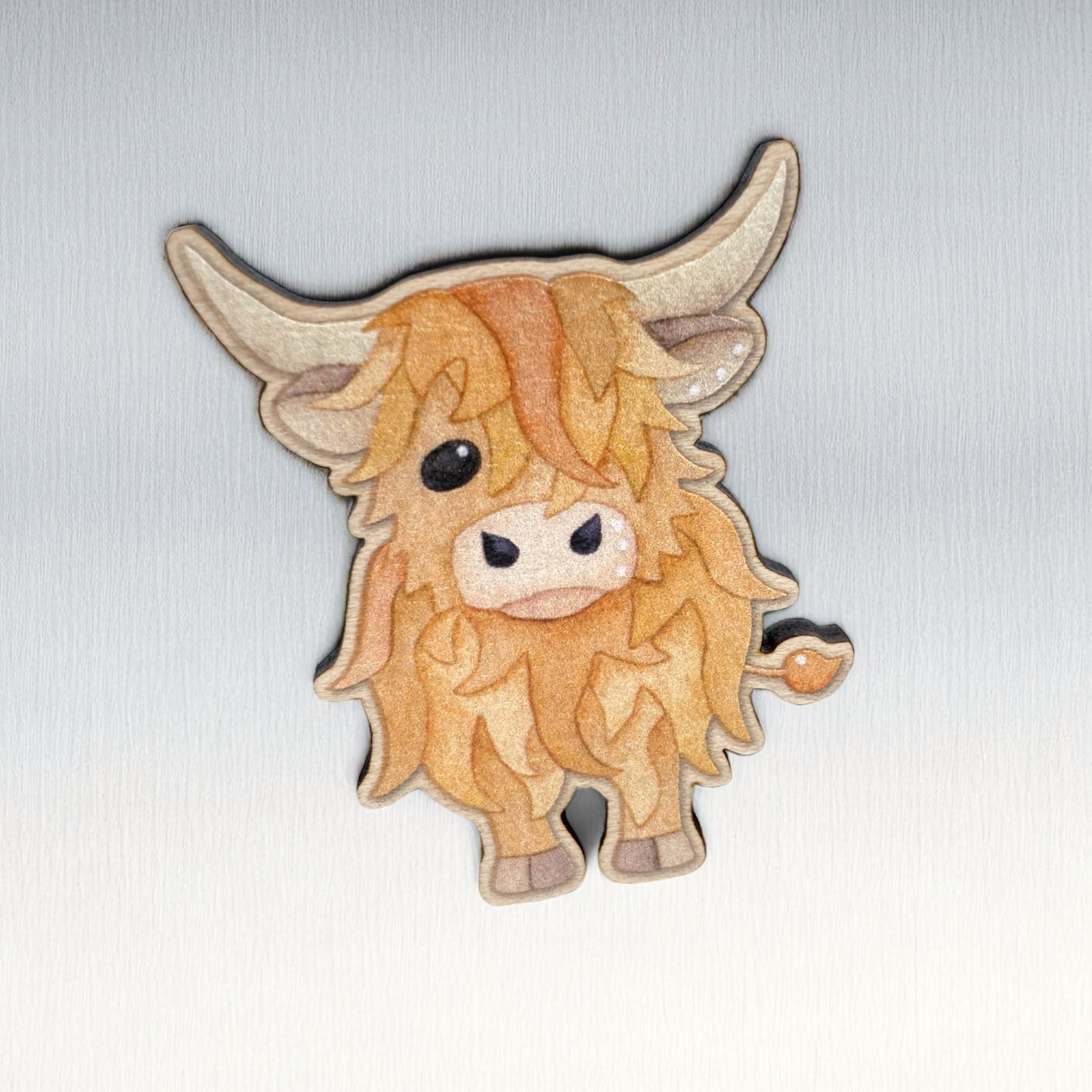 Wooden Highland Cow Fridge Magnet - Maple Wood