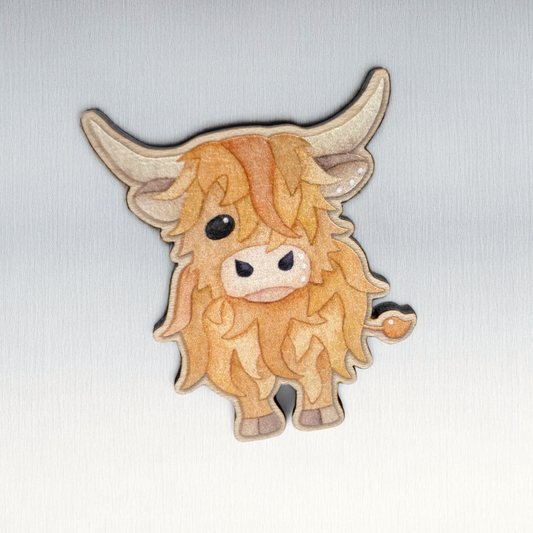Wooden Highland Cow Fridge Magnet - Maple Wood