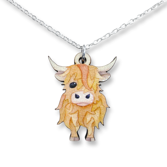 Highland Cow - Wooden Necklace - Maple Wood Seaside Pendant