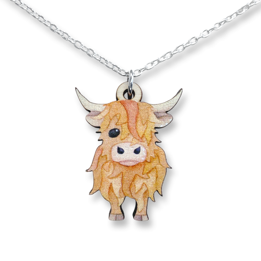 Highland Cow - Wooden Necklace - Maple Wood Seaside Pendant
