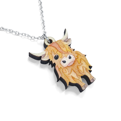 Highland Cow Necklace - Wooden Scottish Pendant