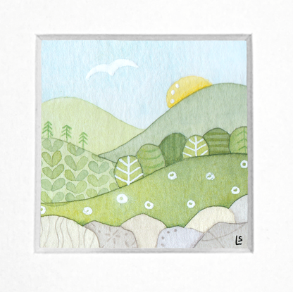 Original Watercolour Painting - Tiny Trees - Framed, Mounted and Signed