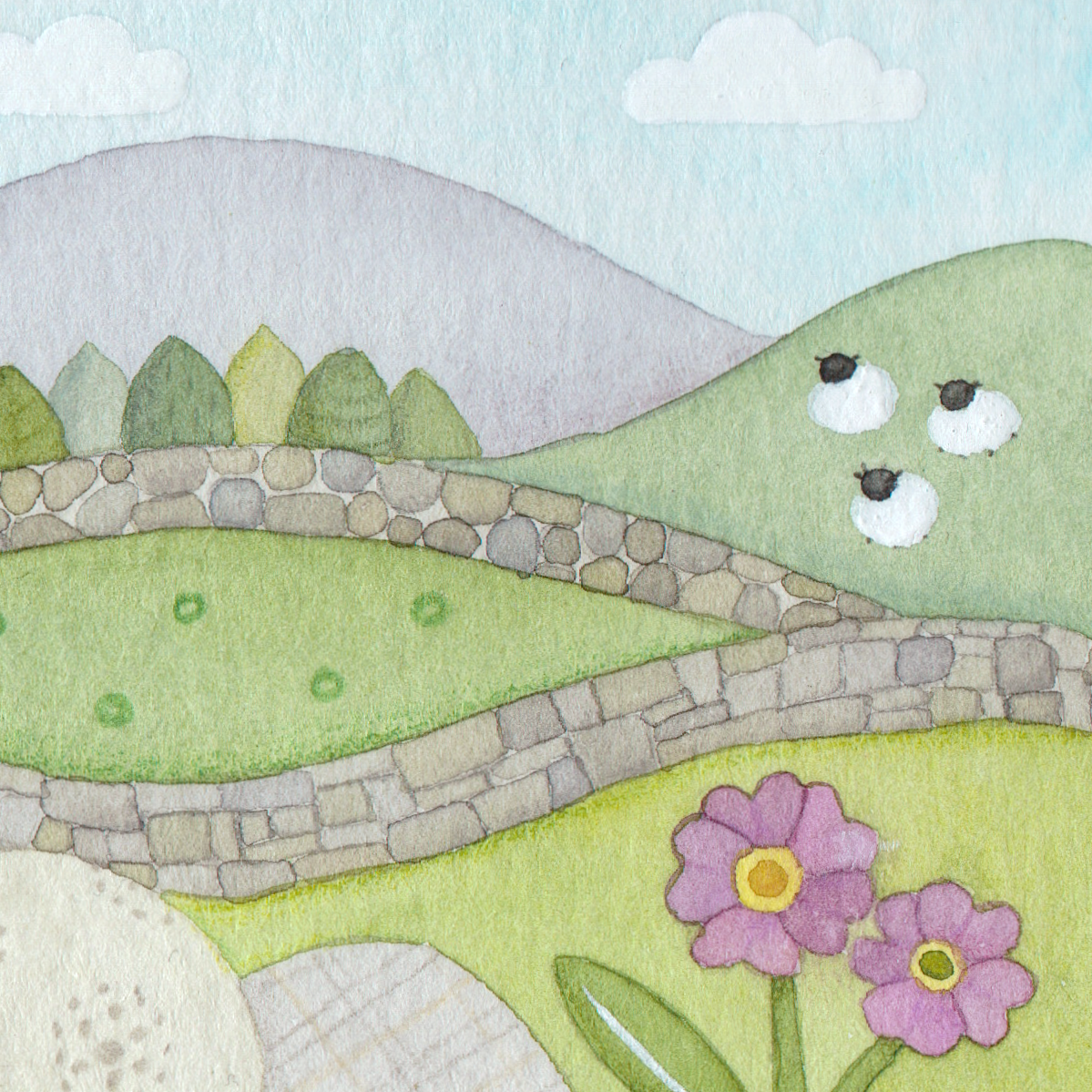 Original Watercolour Painting - Tiny Sheep - Framed, Mounted and Signed