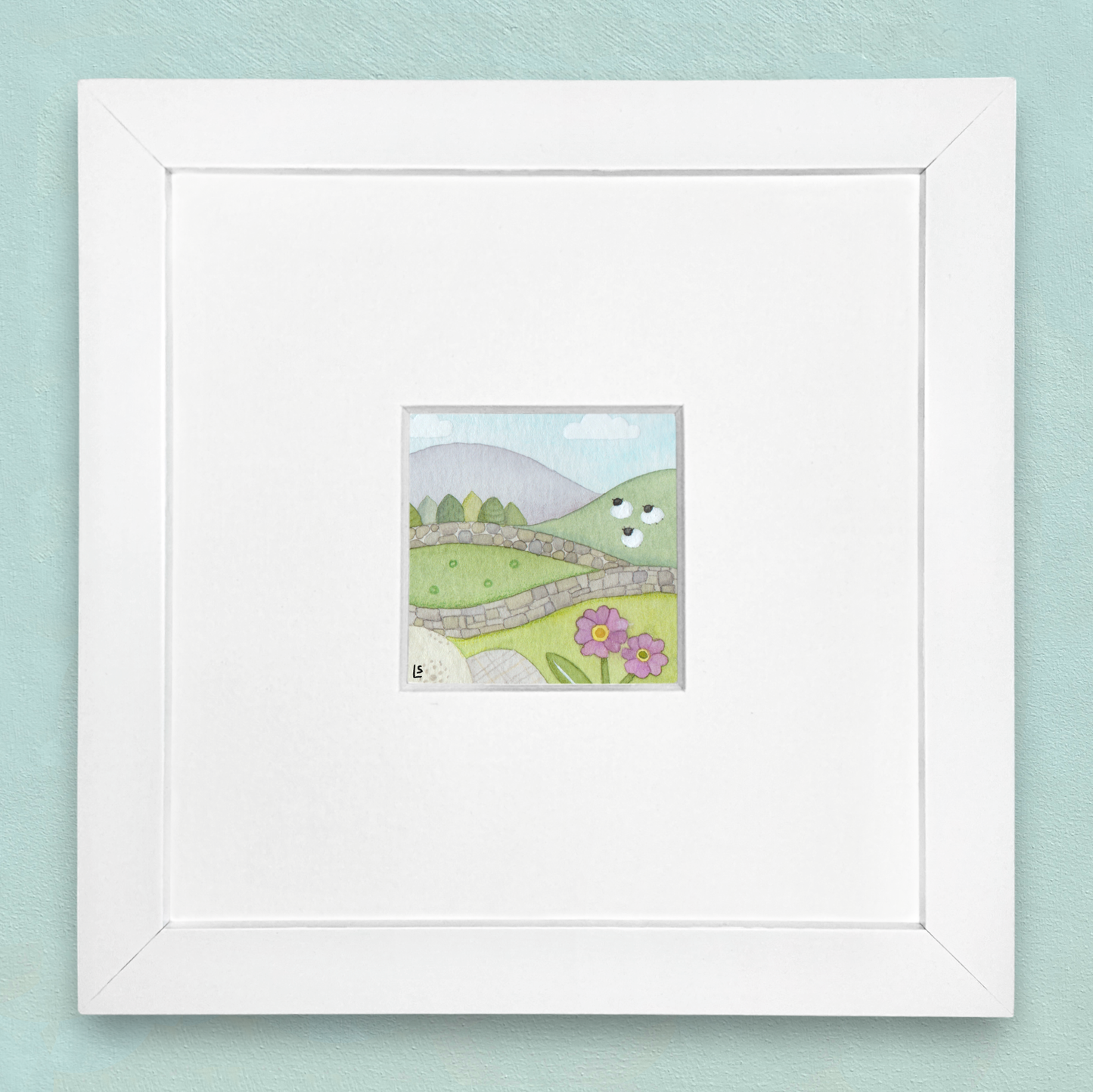 Original Watercolour Painting - Tiny Sheep - Framed, Mounted and Signed