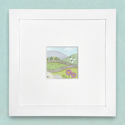Original Watercolour Painting - Tiny Sheep - Framed, Mounted and Signed