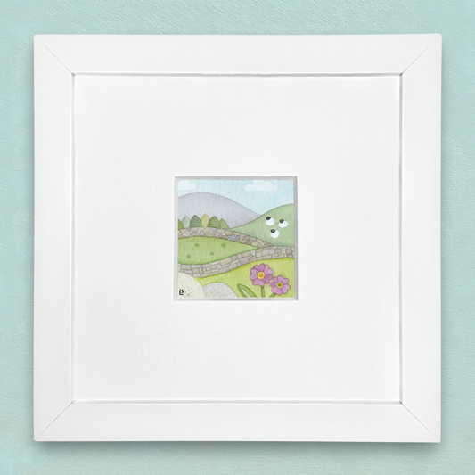 Original Watercolour Painting - Tiny Sheep - Framed, Mounted and Signed
