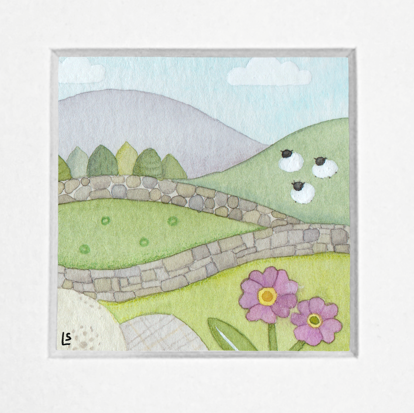 Original Watercolour Painting - Tiny Sheep - Framed, Mounted and Signed